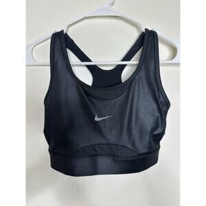 Nike Womens Dri-Fit Swoosh Shine Sports Bra XS Black Nice Sheen No Padding